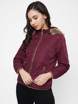 Women Maroon Padded Jackets - Maroon