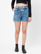 K4041 High-Rise Slim Shorts - Mid Blue