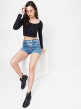 K4041 High-Rise Slim Shorts - Mid Blue